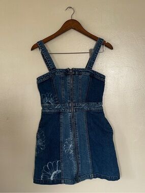 Wild Fable Y2K Patchwork Floral Denim Corset Mini Dress Zip Front Size Small